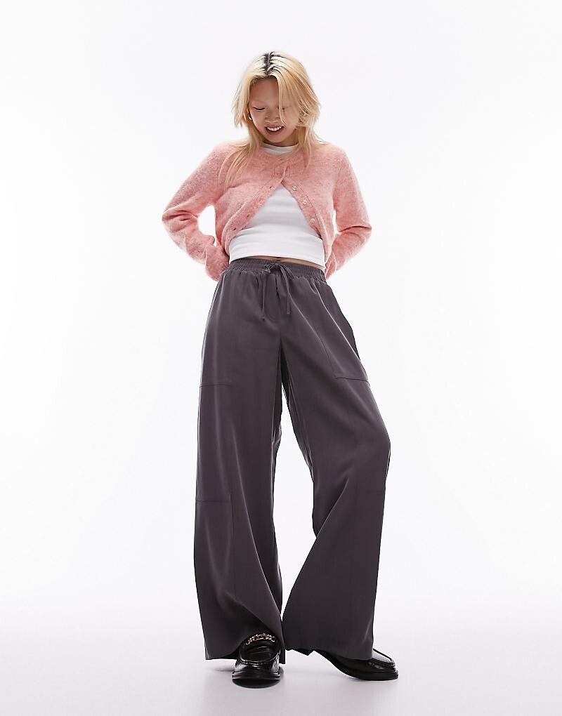 

Topshop Petite Темно-серые широкие брюки