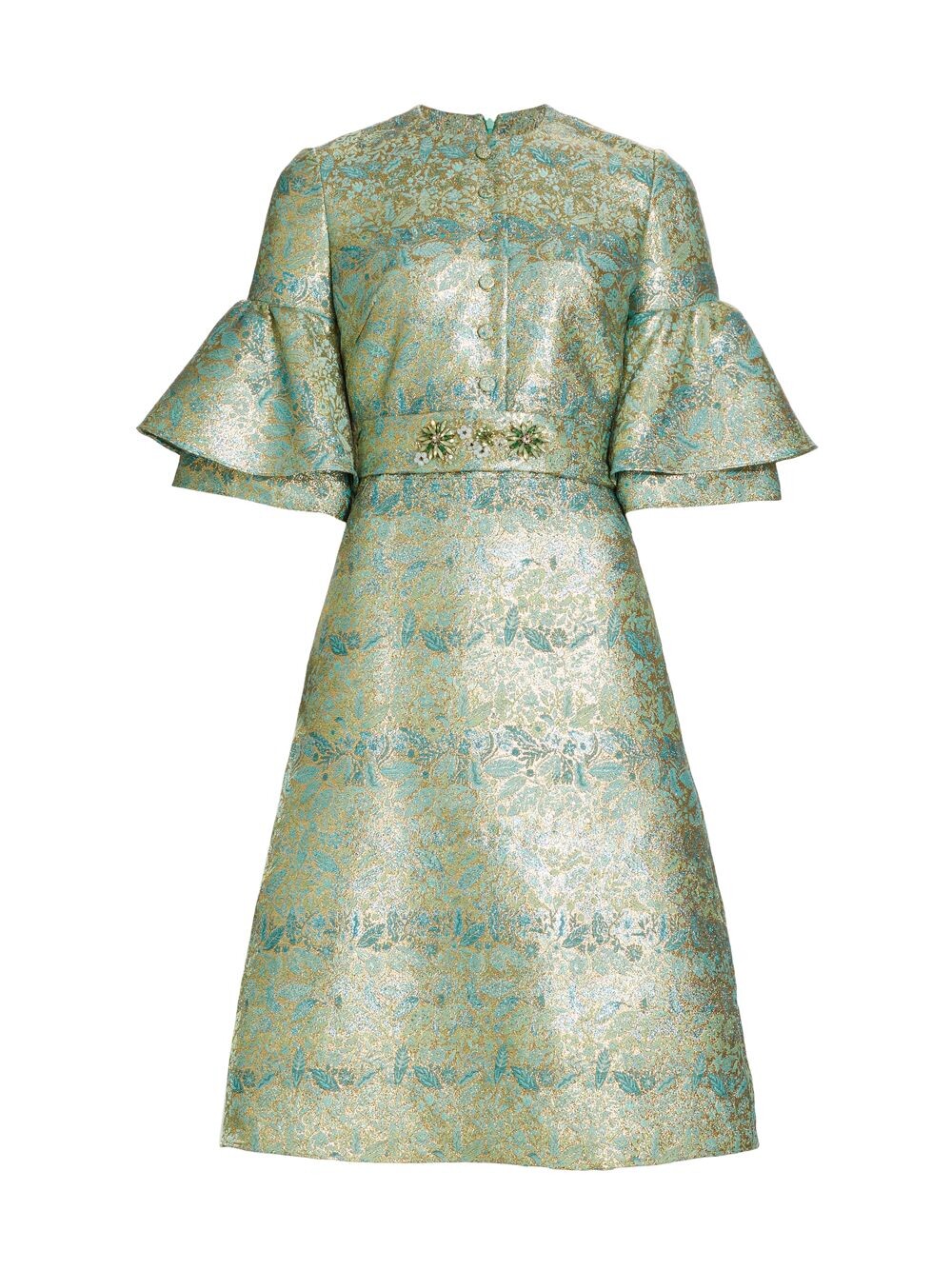 

Коктейльное платье с поясом и оборками на рукавах Reem Acra, синий