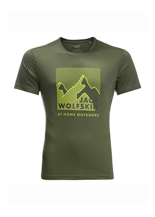 

Мужская футболка цвета хаки с круглым вырезом стандартного кроя Jack Wolfskin
