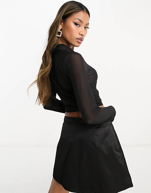 

Черная укороченная рубашка в сетку ASOS DESIGN