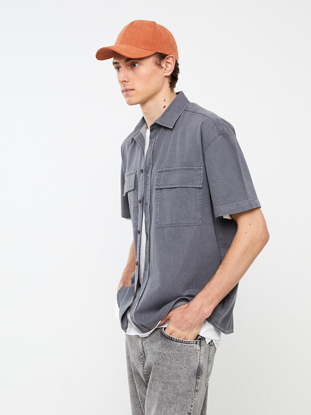 

Удобная мужская джинсовая рубашка с коротким рукавом LCW Jeans, серое родео