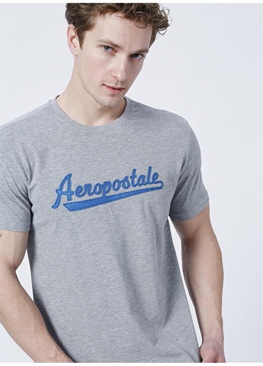 

Серая меланжевая мужская футболка с круглым вырезом и вышивкой Aeropostale, Серый