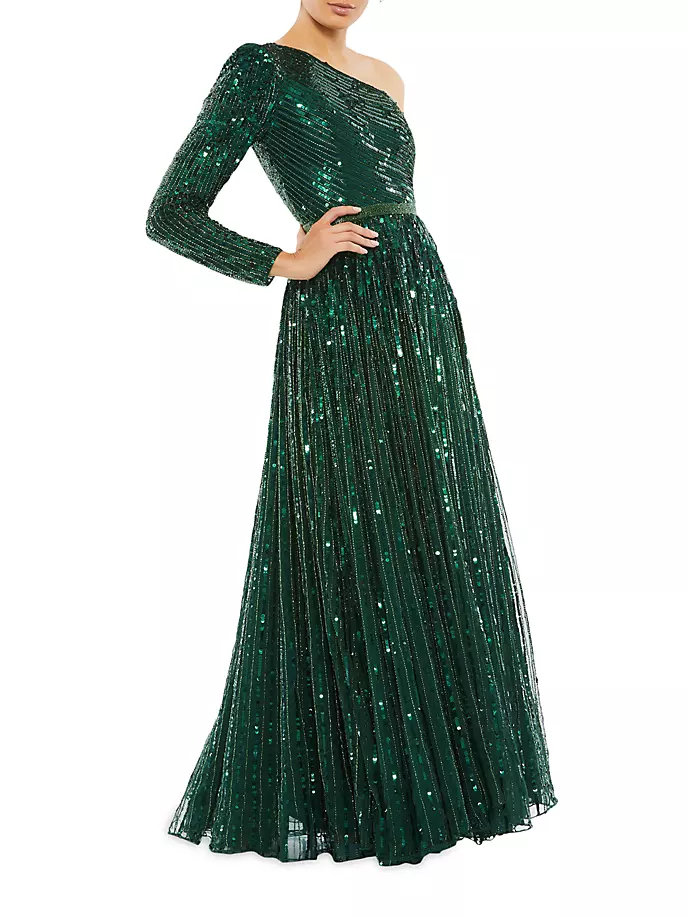 

Платье на одно плечо с блестками Mac Duggal, цвет emerald