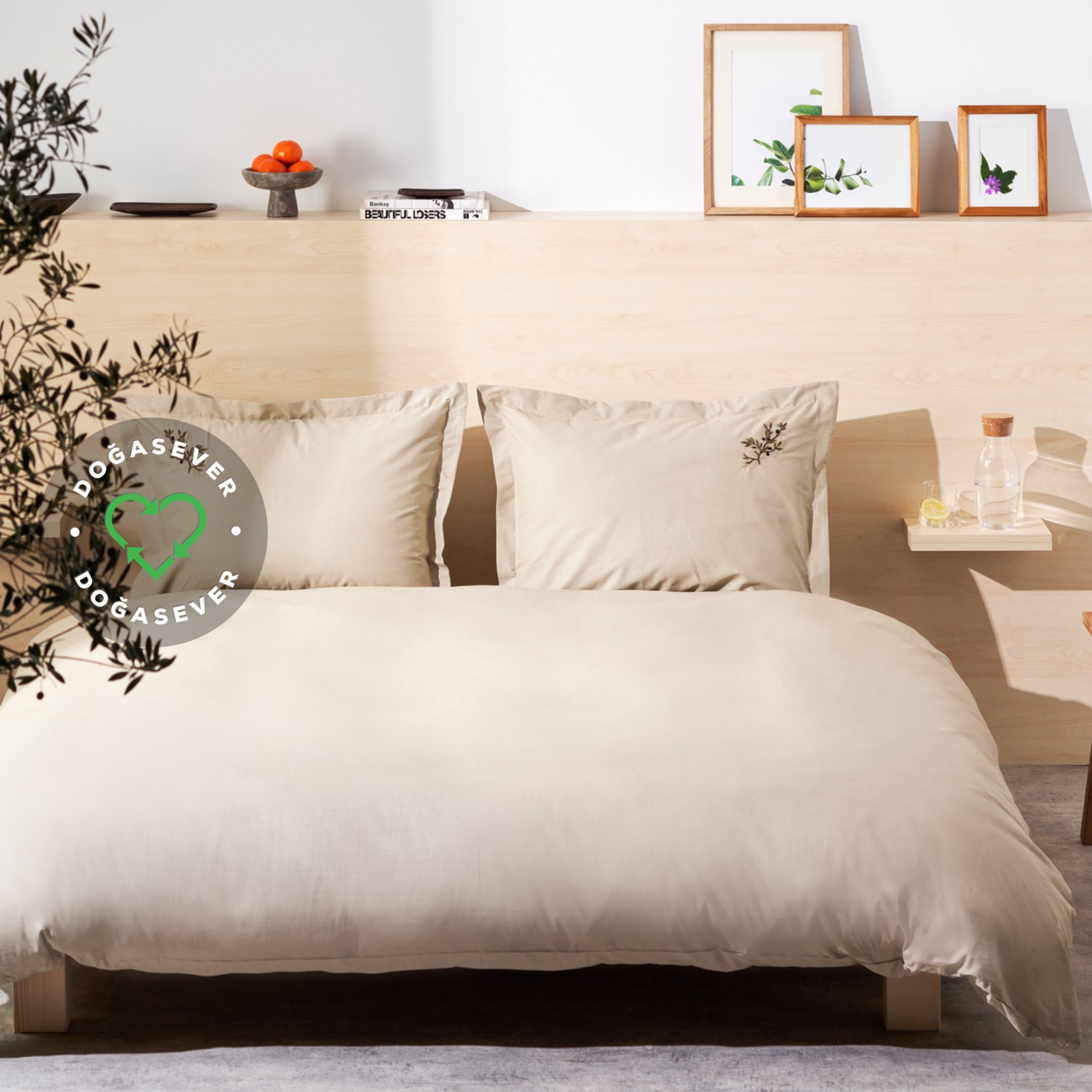 Комплект постельного белья Karaca Home оливкового цвета с вышивкой, двойной цвет хаки