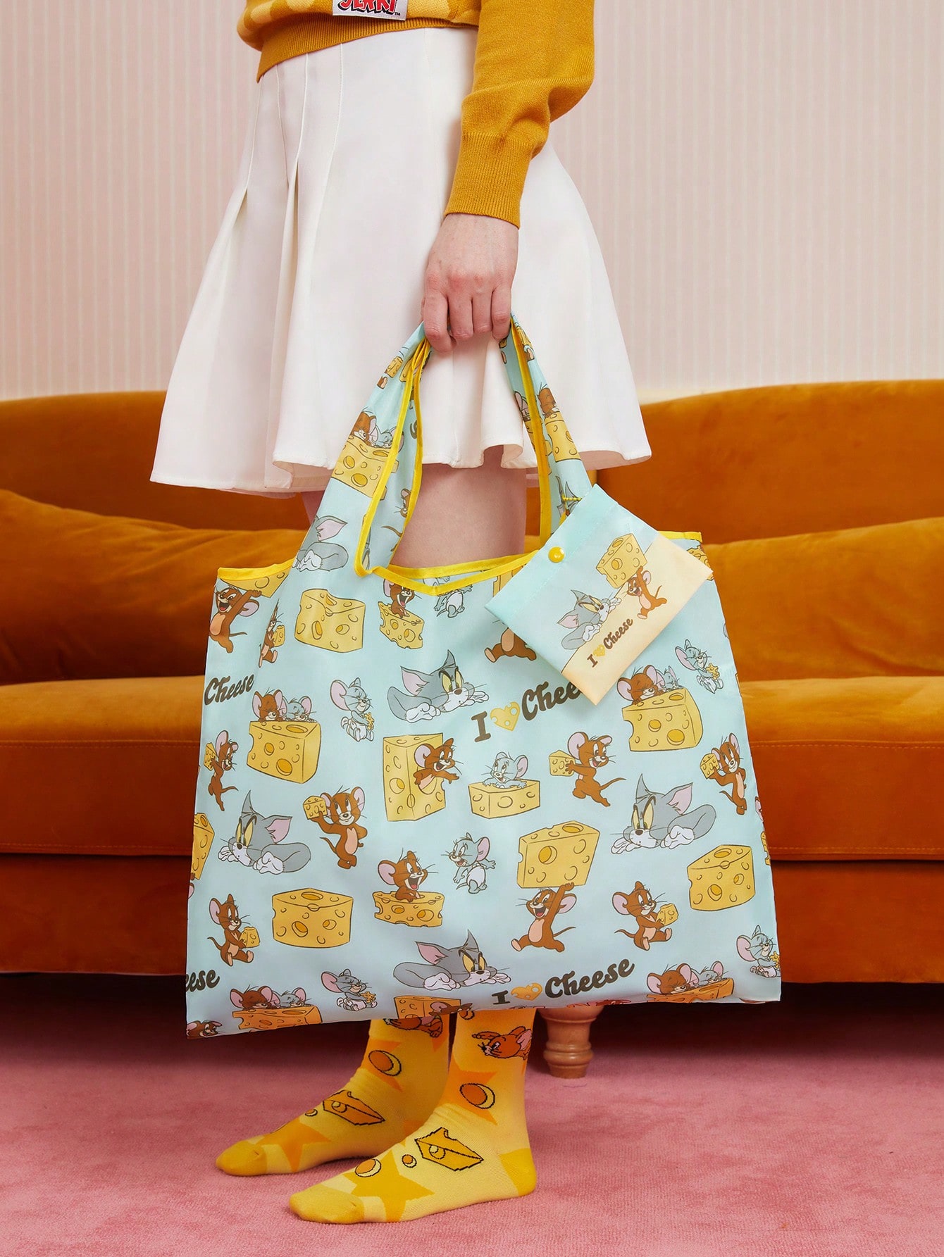 Складная сумка для покупок с принтом «Кошки и мыши» SHEIN, многоцветный кошки мышки