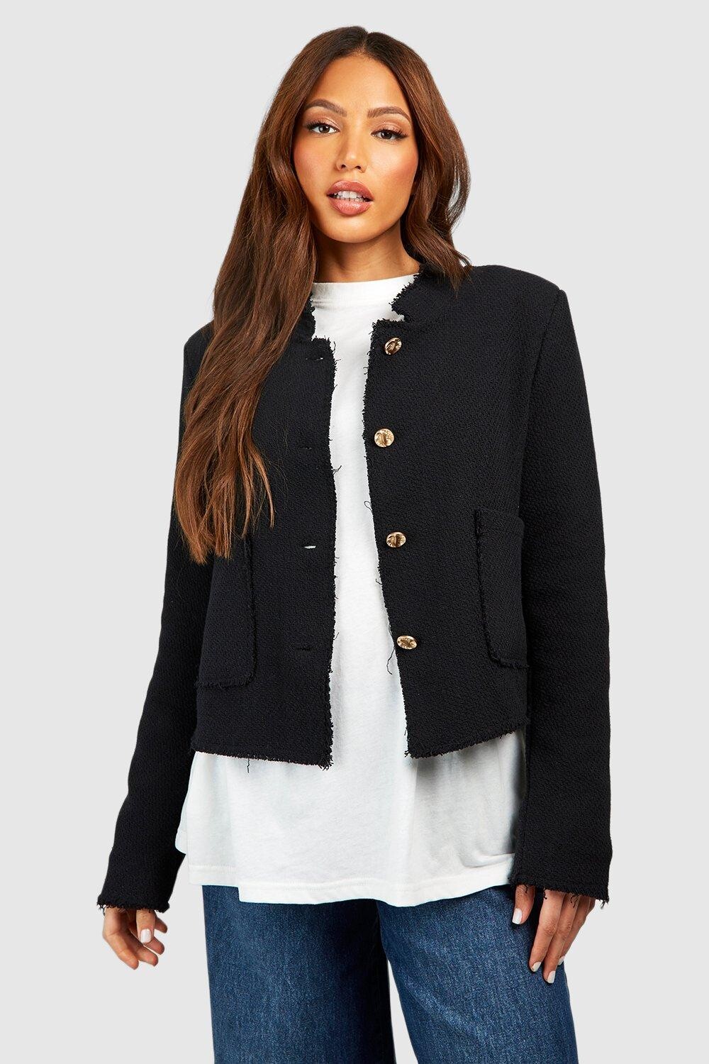 

Куртка с потертостями на подплечниках Tall Boucle boohoo, черный