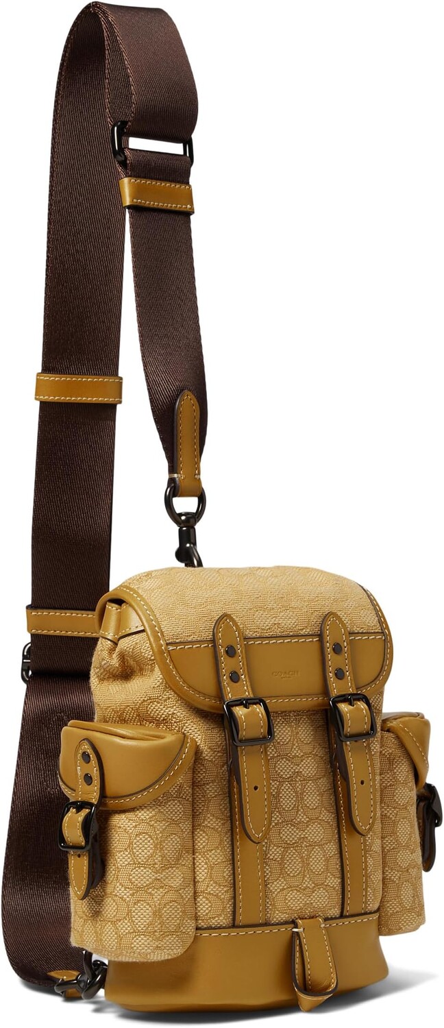 

Сумка Hitch Backpack 13 in Micro Signature Jacquard COACH, цвет Yellow/Flax