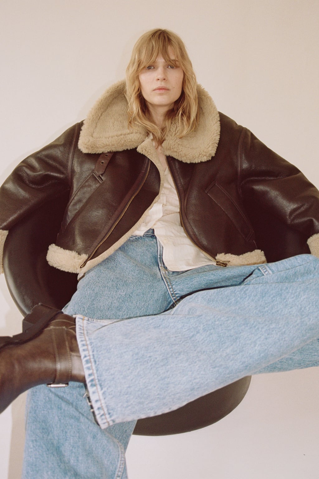 

Двусторонняя байкерская куртка Zw Collection ZARA, коричневый