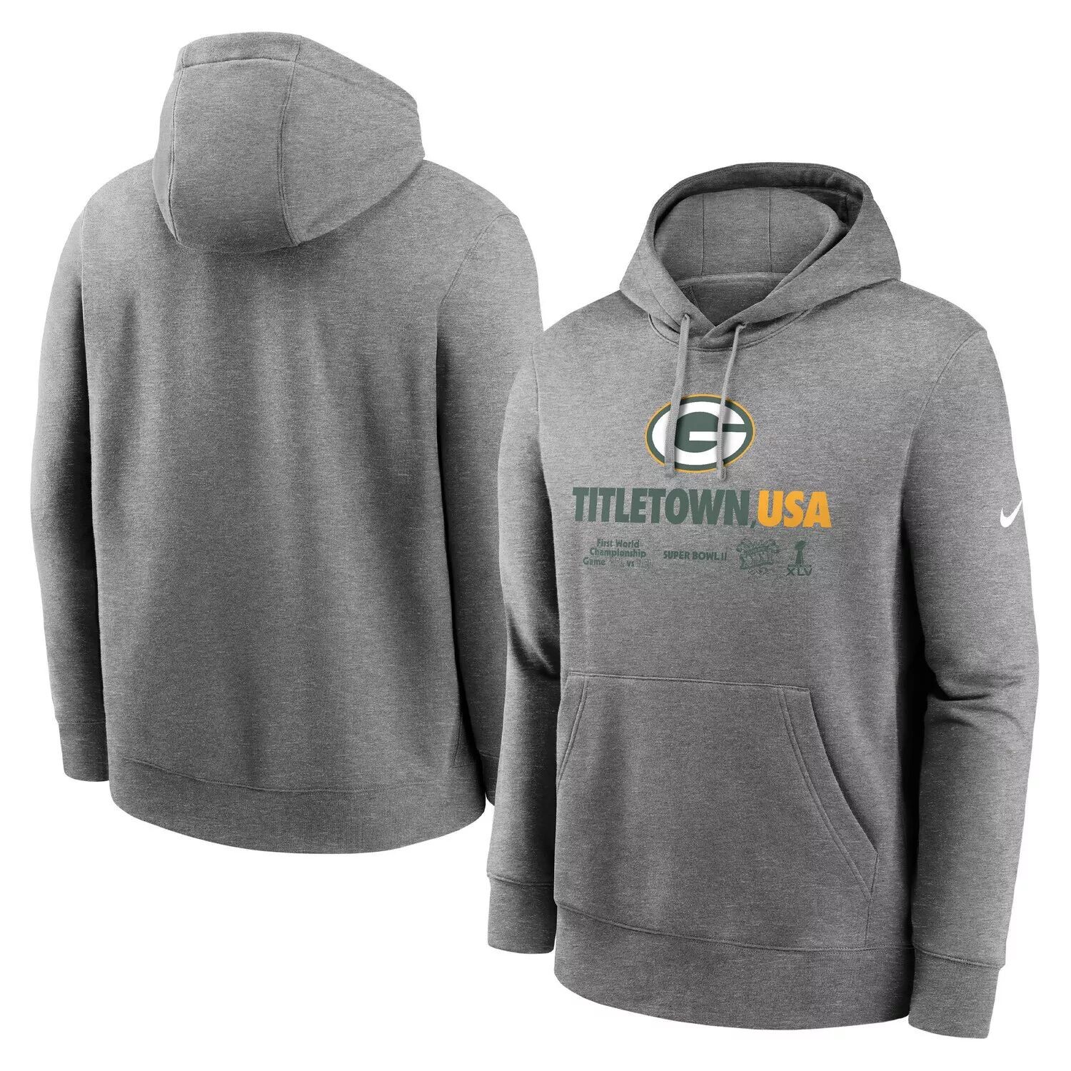 

Мужской серый пуловер с капюшоном Green Bay Packers Local с принтом меланжевого цвета Nike