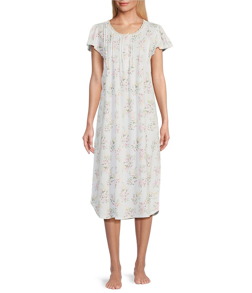Шелковистая трикотажная длинная ночная рубашка с короткими рукавами и цветочным принтом Miss Elaine, цветочный