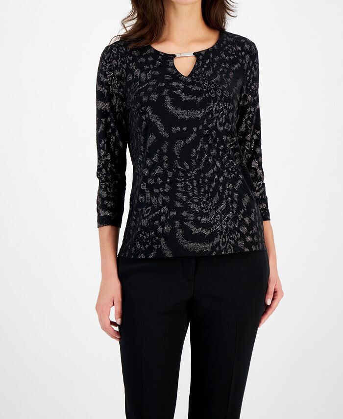 

Жаккардовый топ Petite Glitter Cheetah JM Collection, черный