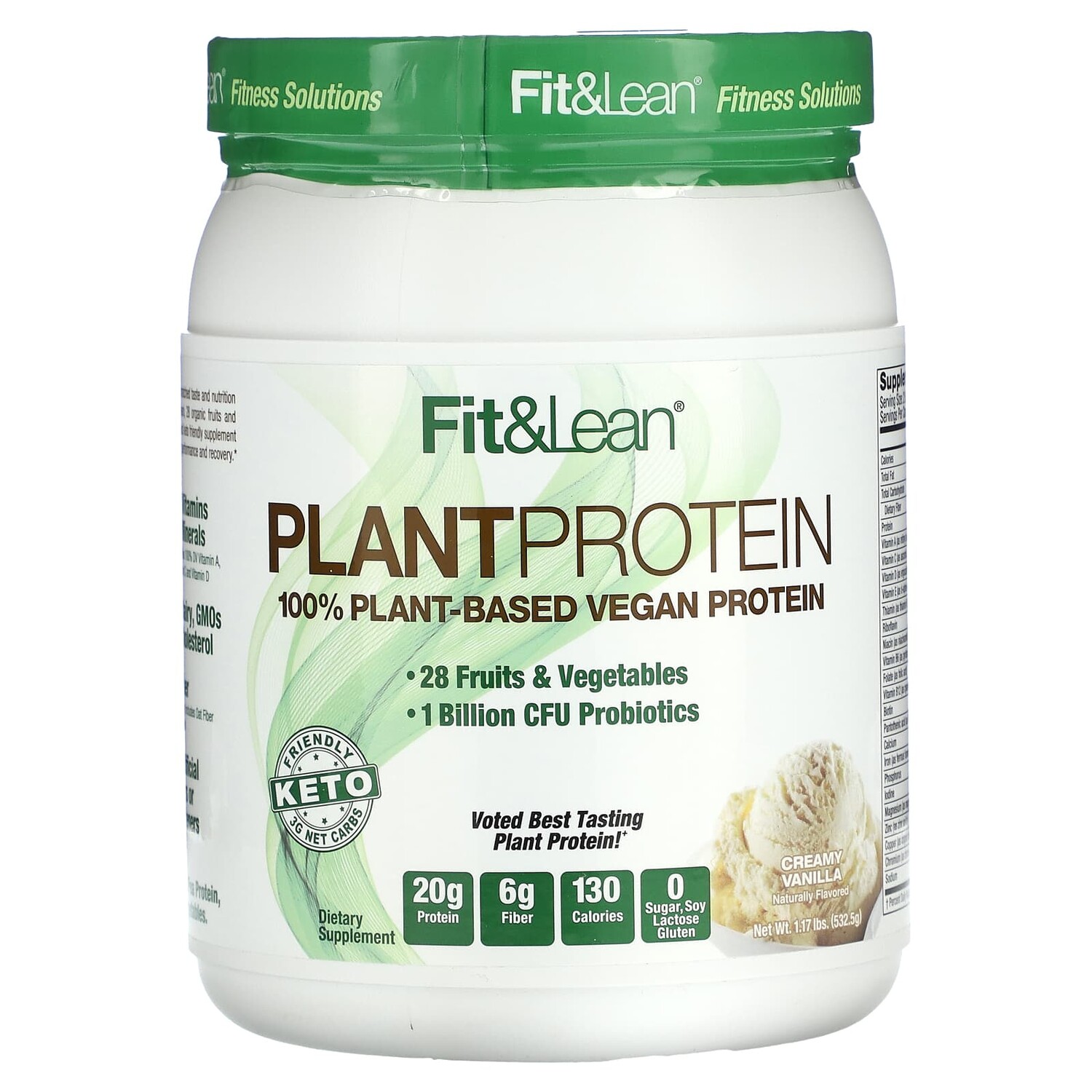 

Растительный протеин, сливочная ваниль, 532,5 г (1,17 фунта), Fit & Lean