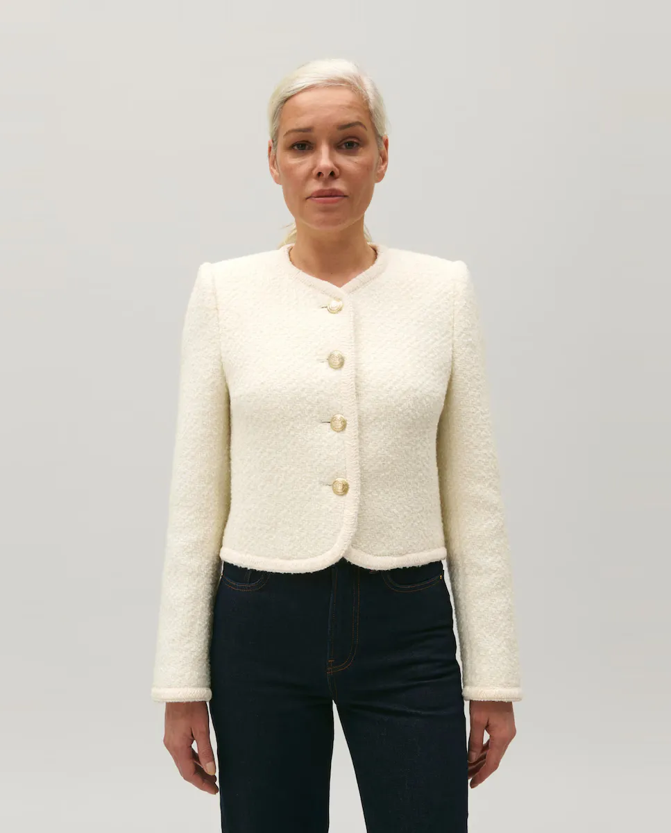 

Короткий женский твидовый пиджак цвета слоновой кости Claudie Pierlot, белый