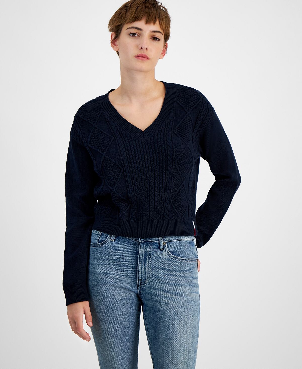 

Женский свитер косой вязки с v-образным вырезом Tommy Jeans