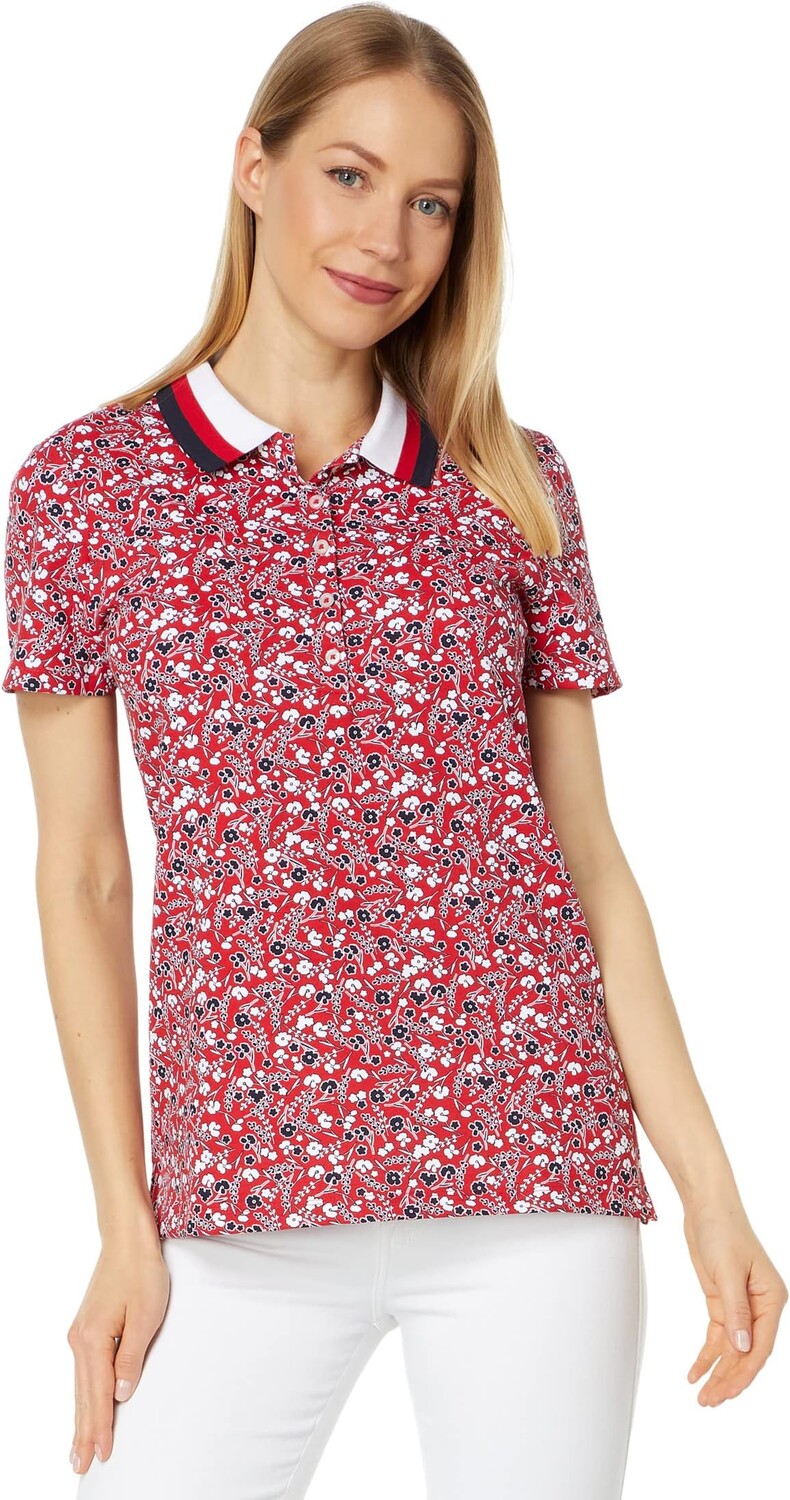 платье tommy hilfiger ditsy peplum ruffle цвет dillon ditsy coralie multi Рубашка-поло Short Sleeve Ditsy Polo Tommy Hilfiger, цвет Dune Ditsy/Scarlet Multi