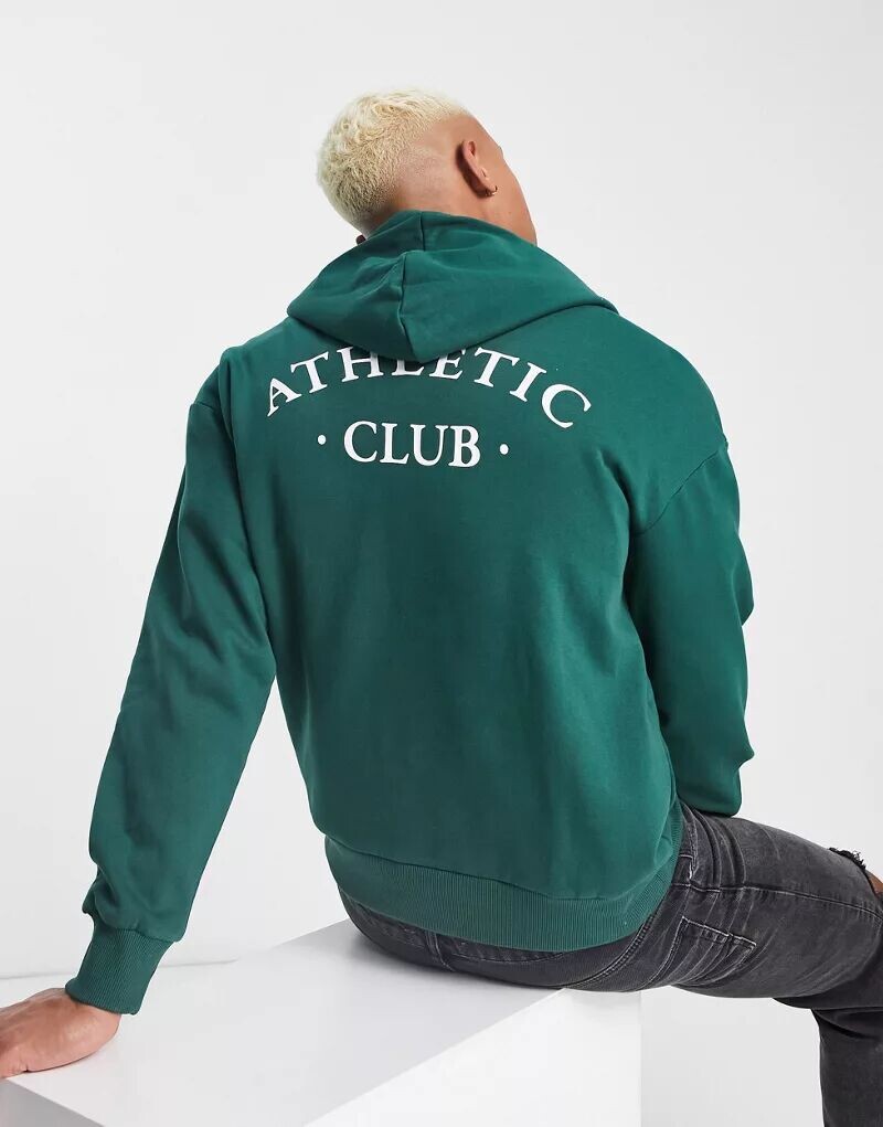 

Темно-зеленая толстовка оверсайз с спортивным принтом Jack & Jones Originals