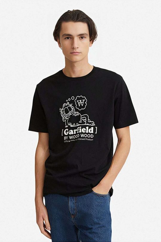 цена Хлопковая футболка с изображением Гарфилда Wood Wood, черный
