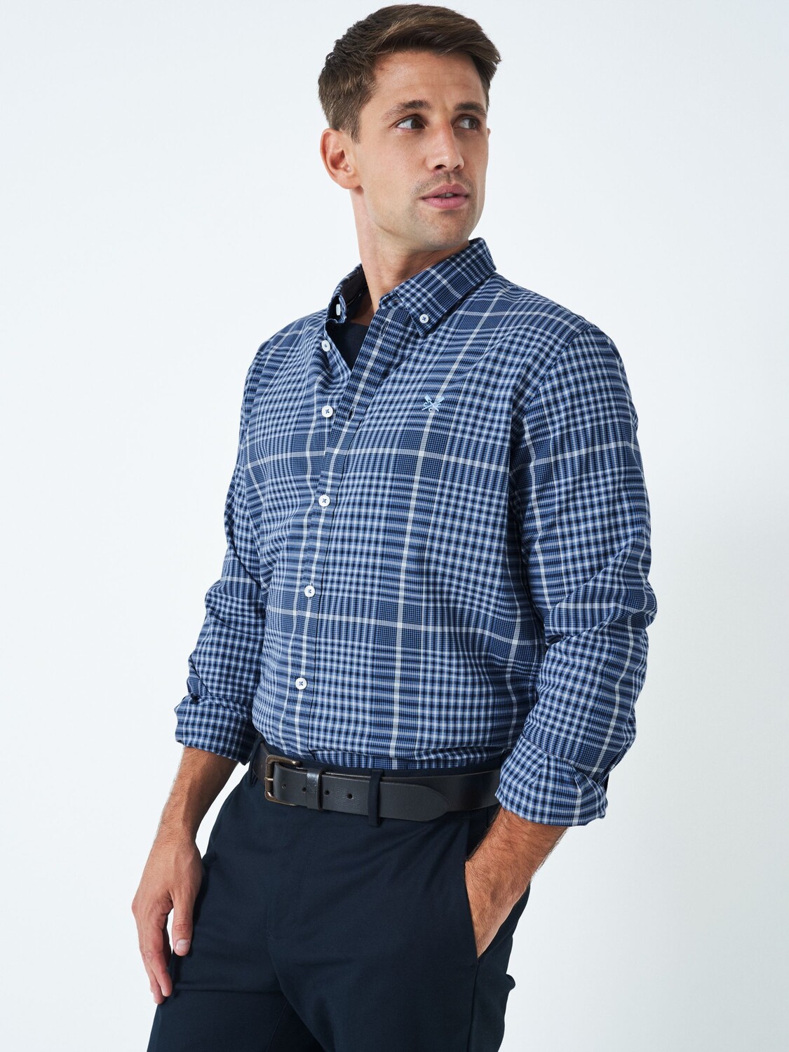 

Рубашка в клетку Richmond с длинными рукавами Crew Clothing, синий шамбре