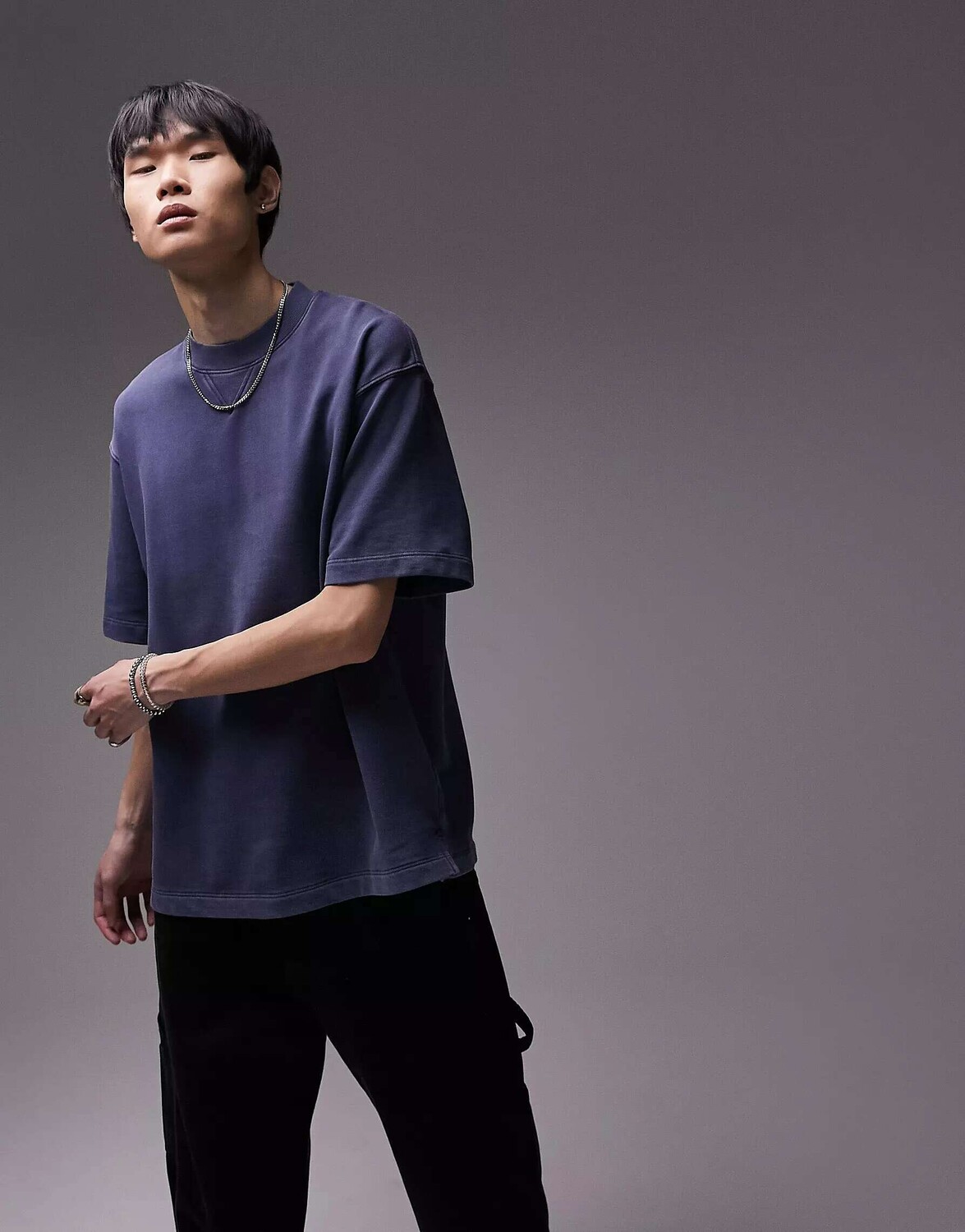 

Синяя толстовка оверсайз с короткими рукавами Topman, Синий