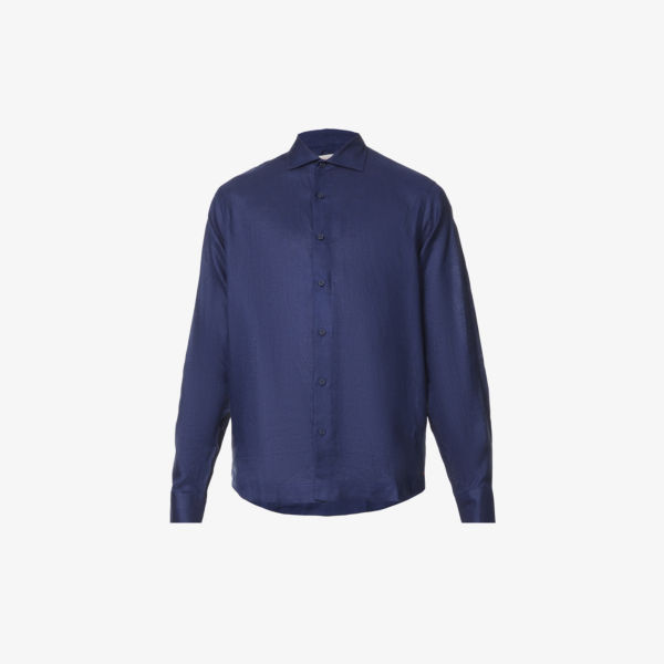 цена Льняная рубашка классического кроя Giles с фирменной биркой Orlebar Brown, темно-синий