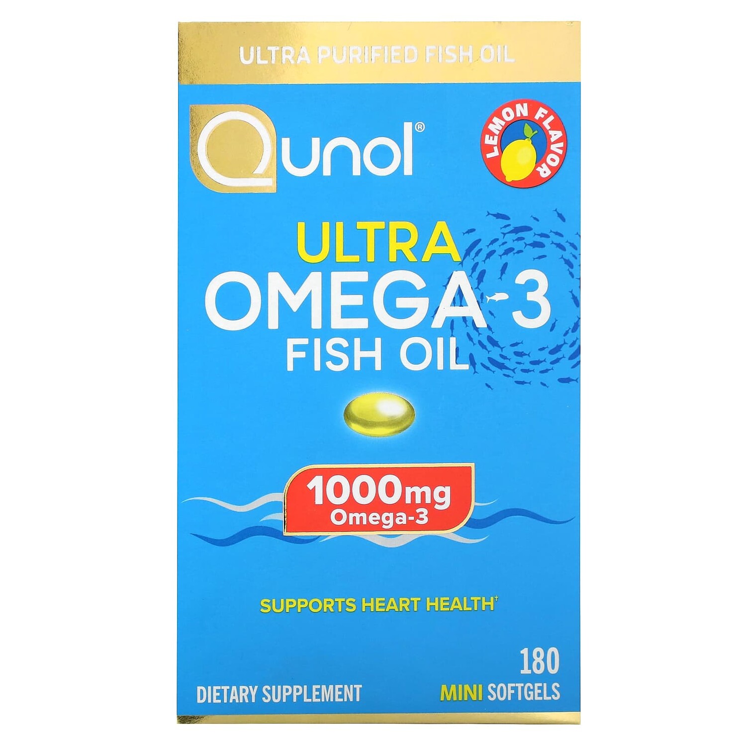 

Рыбий жир с омега-3 Ultra, лимон, 500 мг, 180 капсул, Qunol