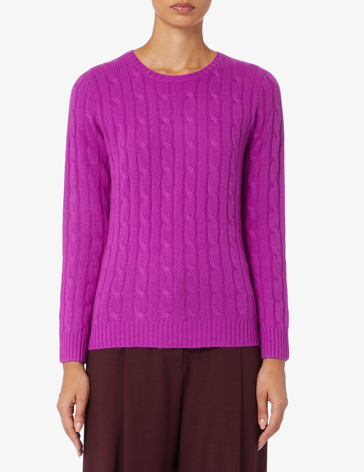 

Свитер косой вязки с круглым вырезом Pure Cashmere, фуксия