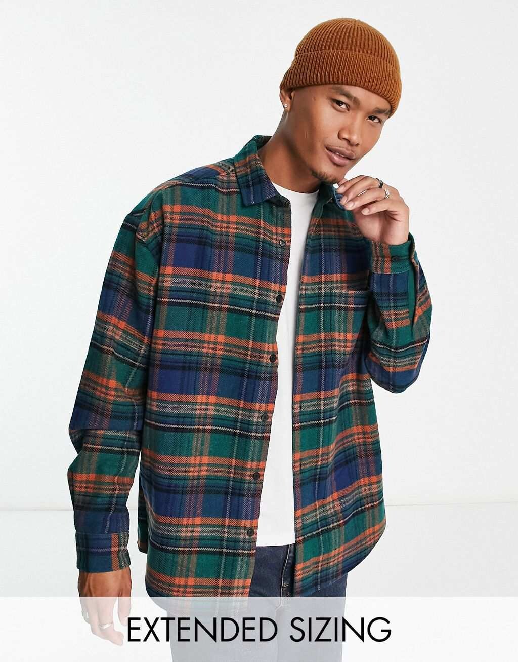

Зеленая рубашка в клетку из смесовой шерсти ASOS DESIGN в стиле 90-х годов