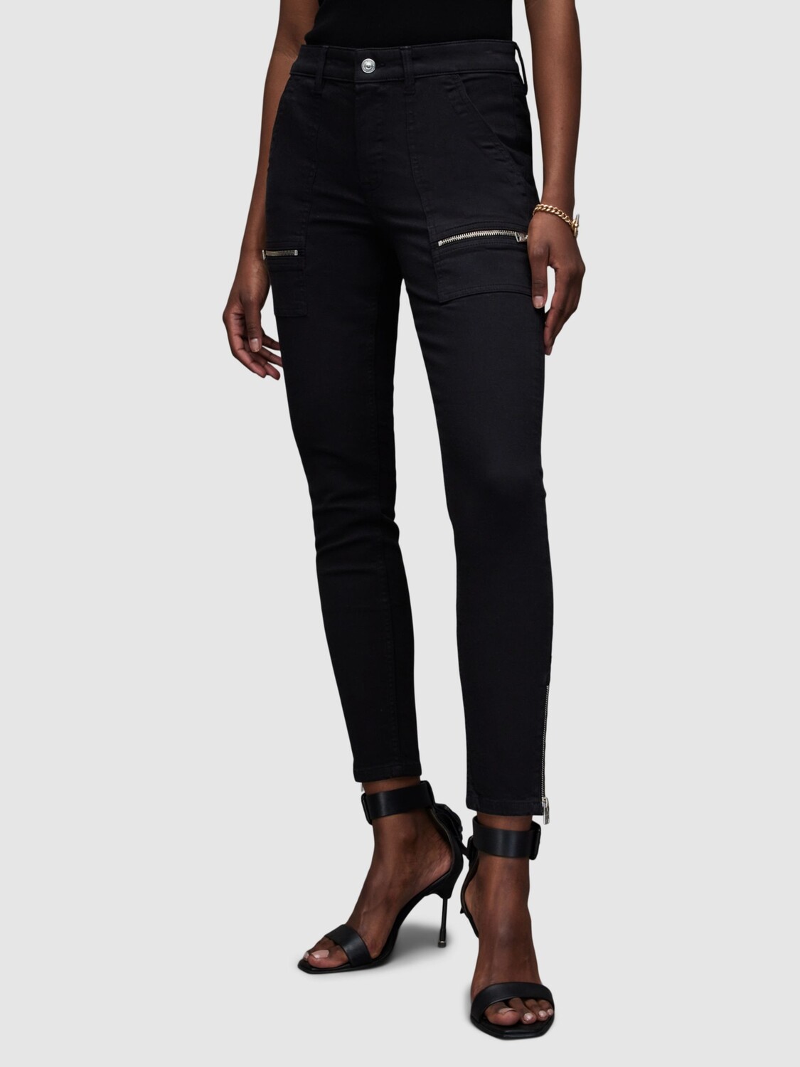 

Джинсы скинни AllSaints Demi с молнией, черные