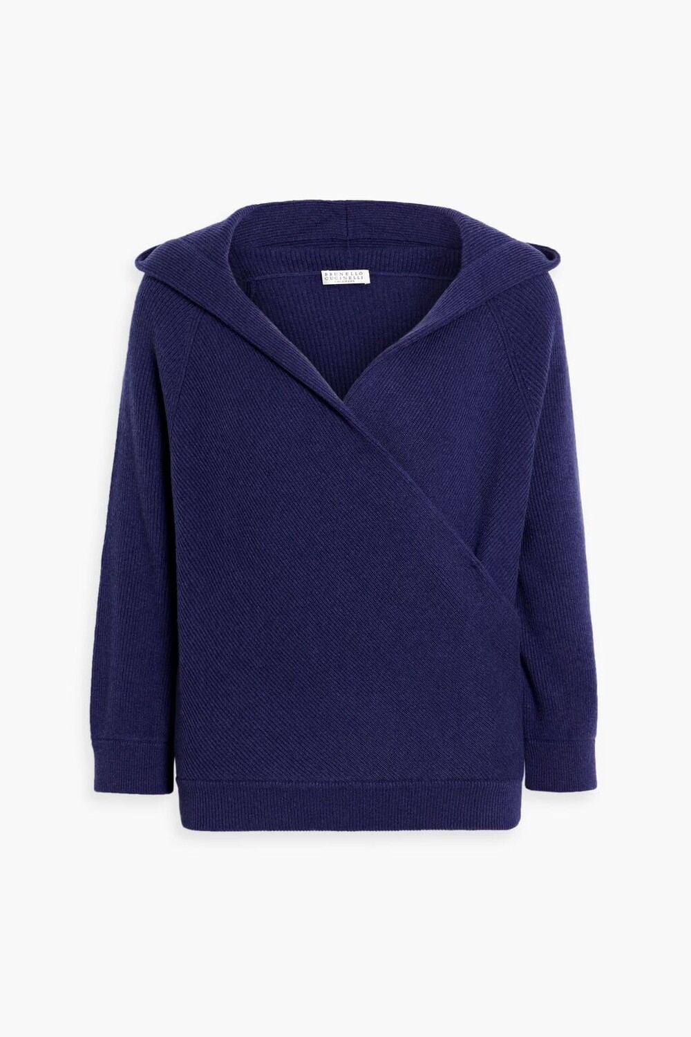 

Кашемировое худи в рубчик с запахом Brunello Cucinelli, индиго
