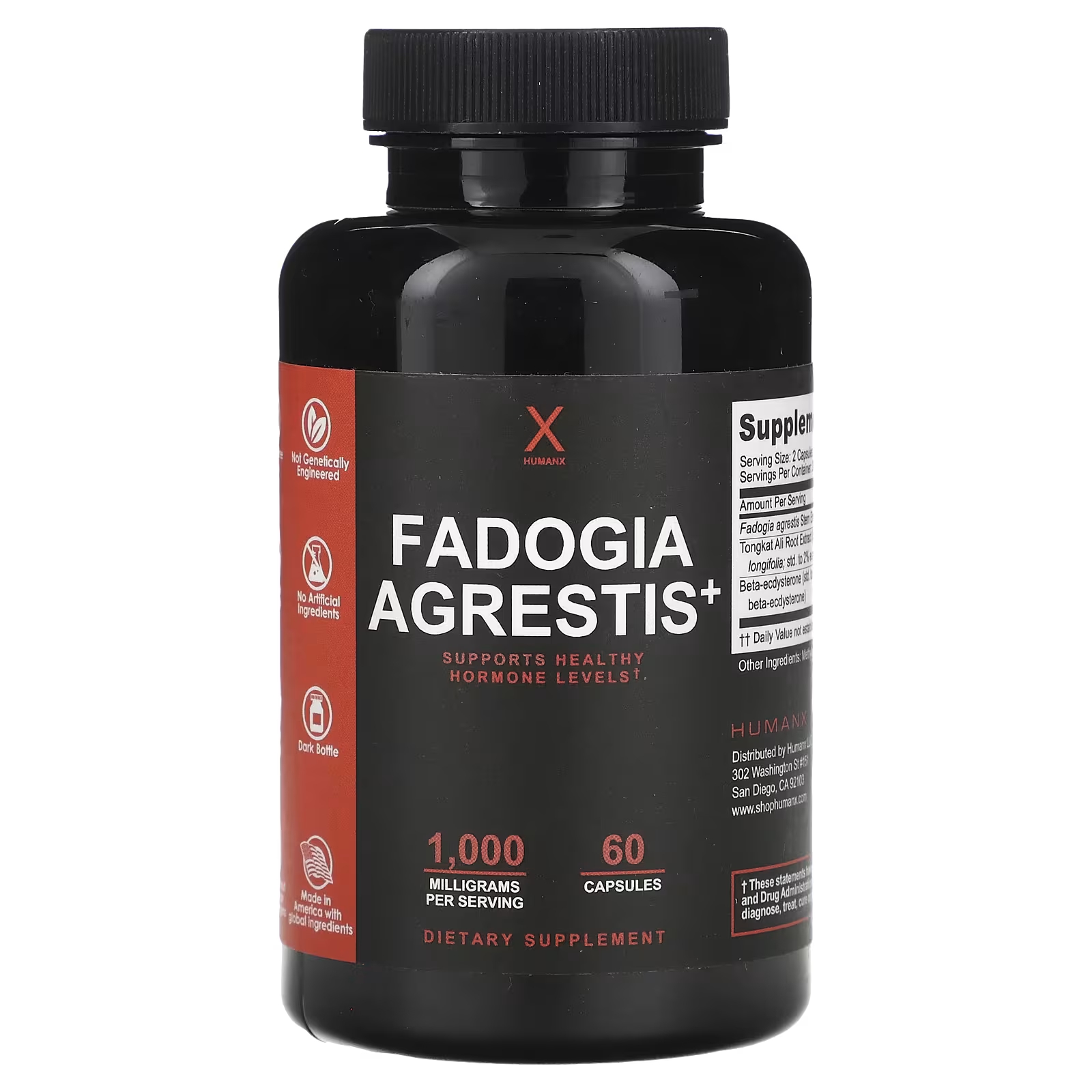 Фадогия Агрестис+ Humanx для поддержания гормонов, 1000 мг фадогия агрестис бустер тестостерона от evlution nutrition fadogia agrestis 30 капсул