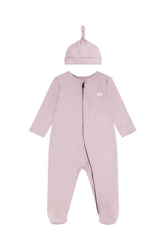 Levi's Хлопковый детский комбинезон LVN, розовый детский хлопковый комбинезон с длинным рукавом и шапкой