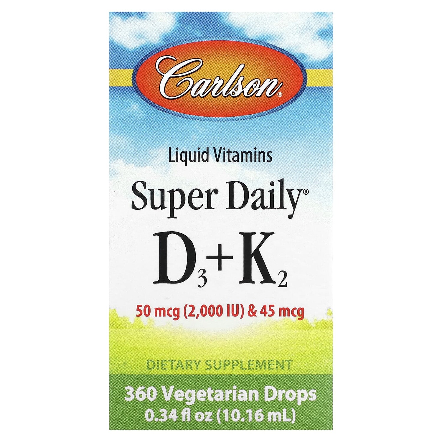 

Super Daily, витамины D3 + K2 в жидкой форме, 10,16 мл (0,34 жидк. унции), Carlson