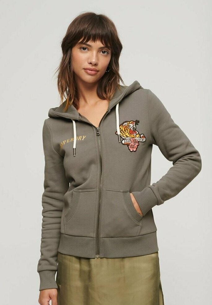 

Толстовка на молнии Superdry CUSTOM EMBELLISHED, цвет charcoal grey