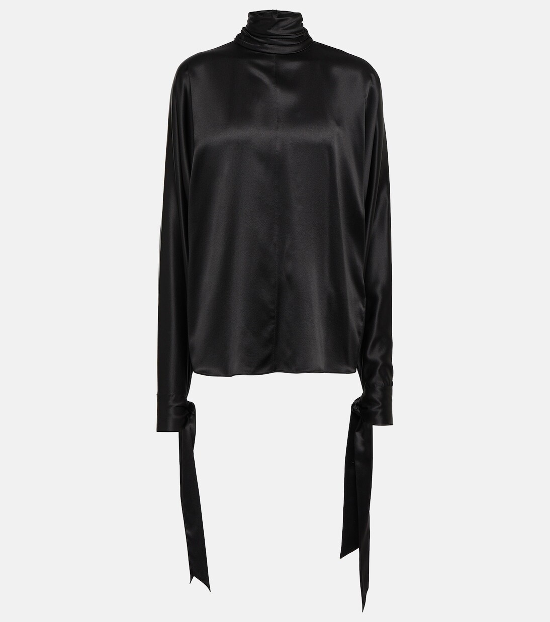 

Шелковая атласная блузка Saint Laurent, черный