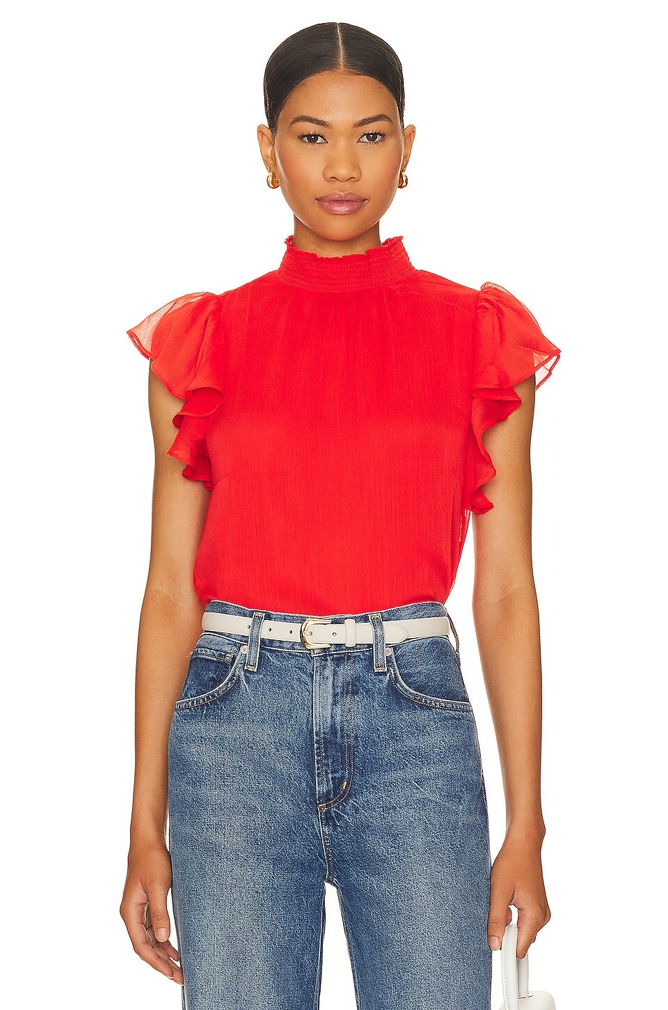 

Топ 1. STATE Smocked Turtleneck Flutter Sleeve, цвет Studio Red