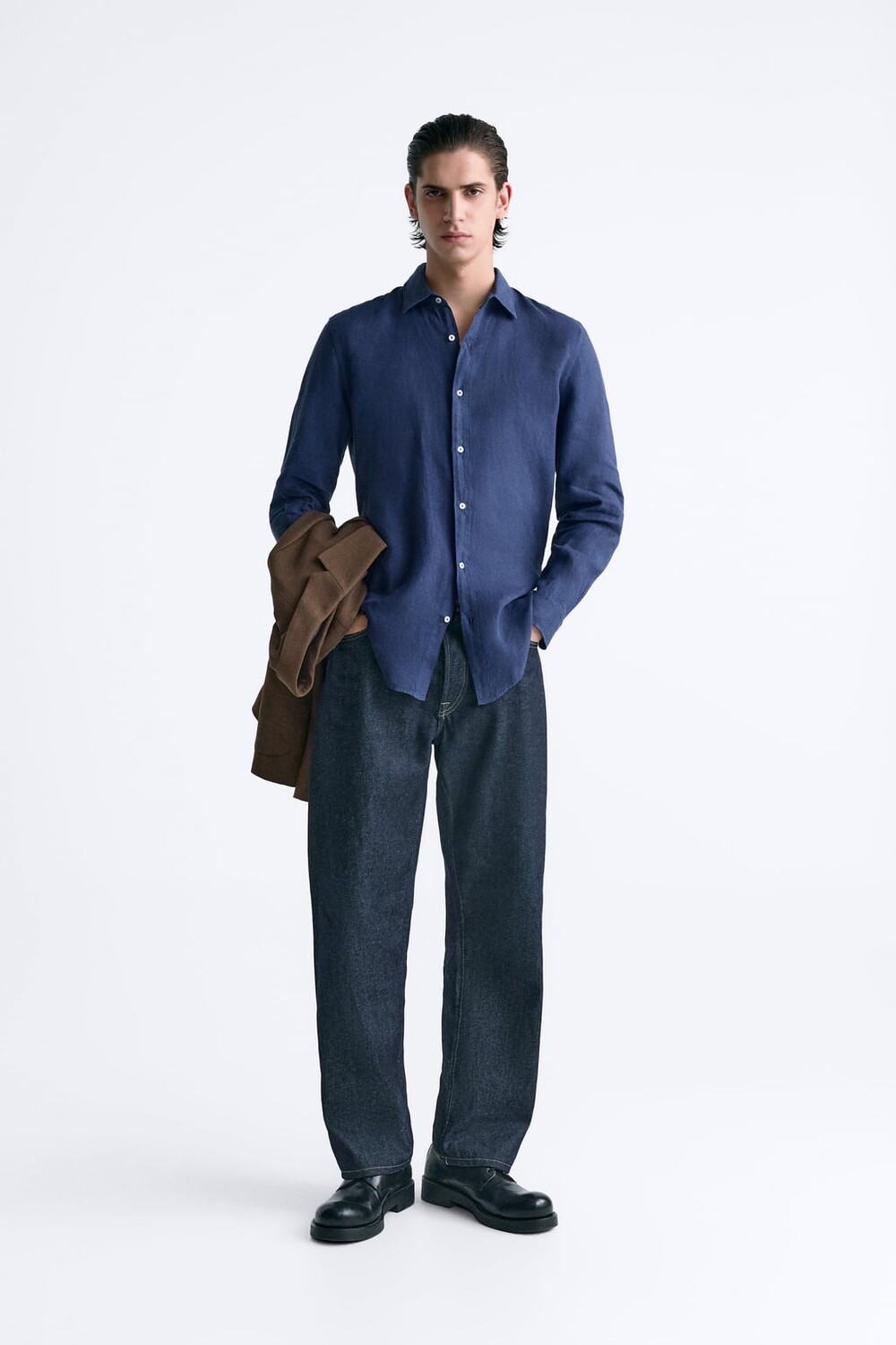

Льняная рубашка ZARA, синий