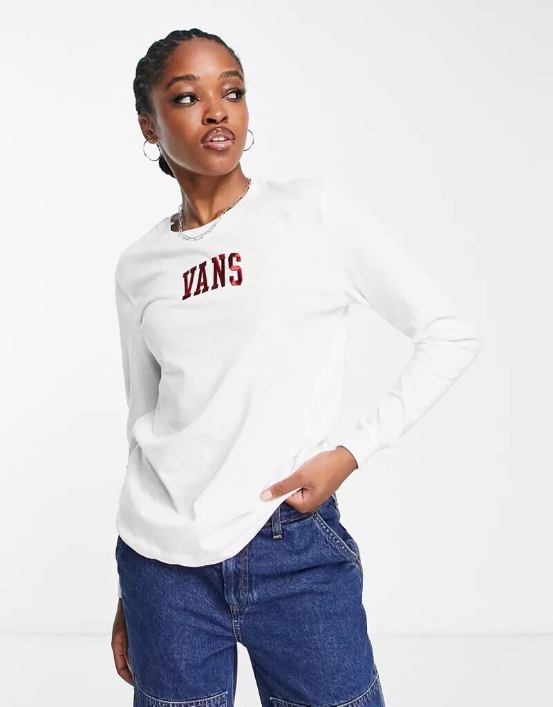

Белая футболка с длинными рукавами Vans Varsity BFF эксклюзивно на ASOS