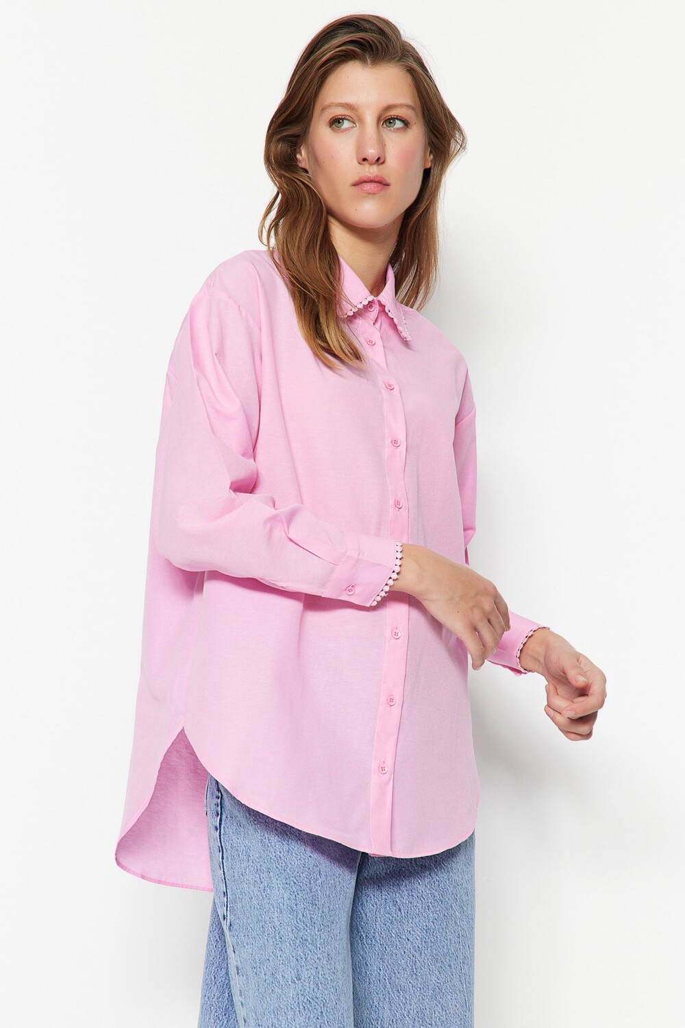 

Рубашка - Розовый - Свободный крой Trendyol Modest, розовый