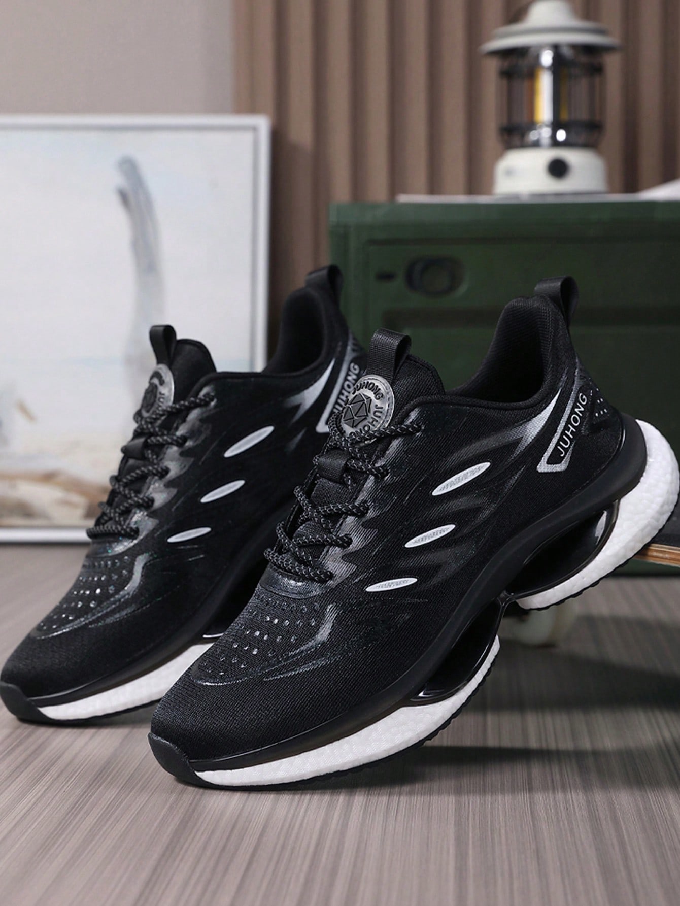 Модная мужская спортивная обувь на толстой подошве для бега, черный цена и фото