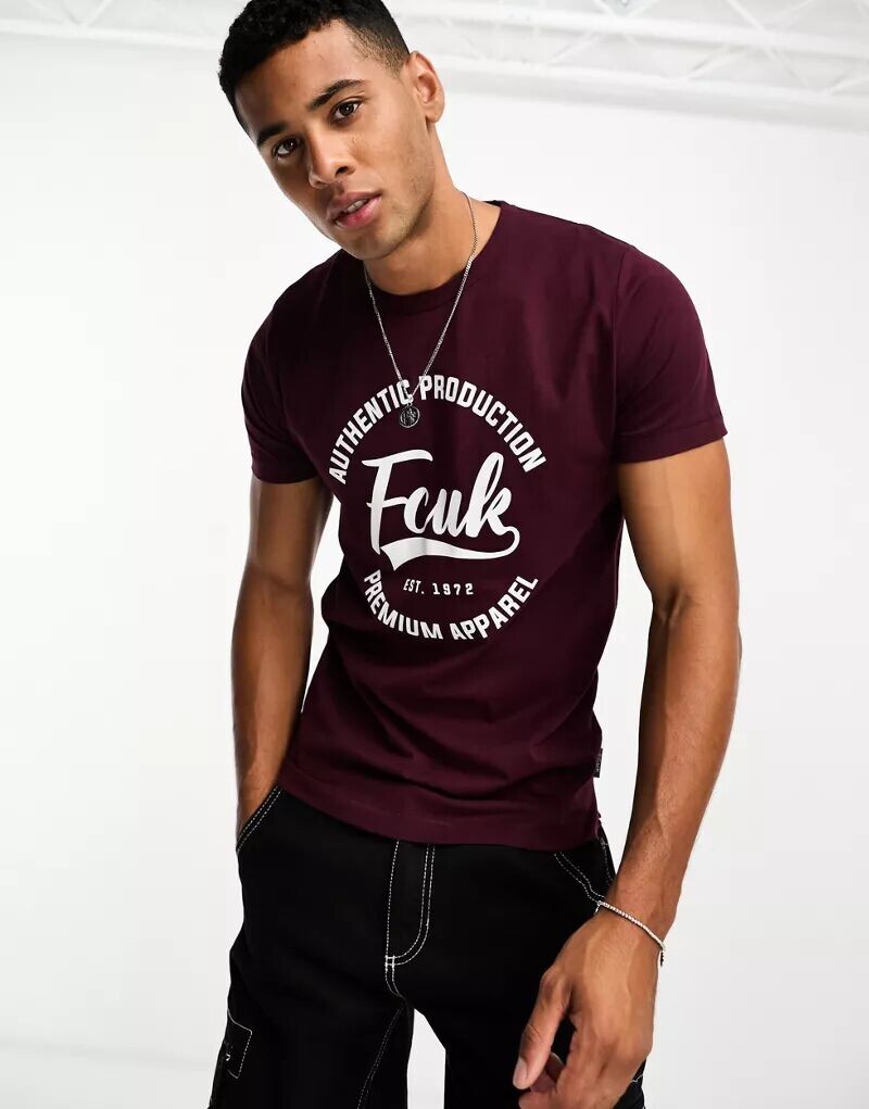 

Бордовая футболка с принтом FCUK Authentic French Connection