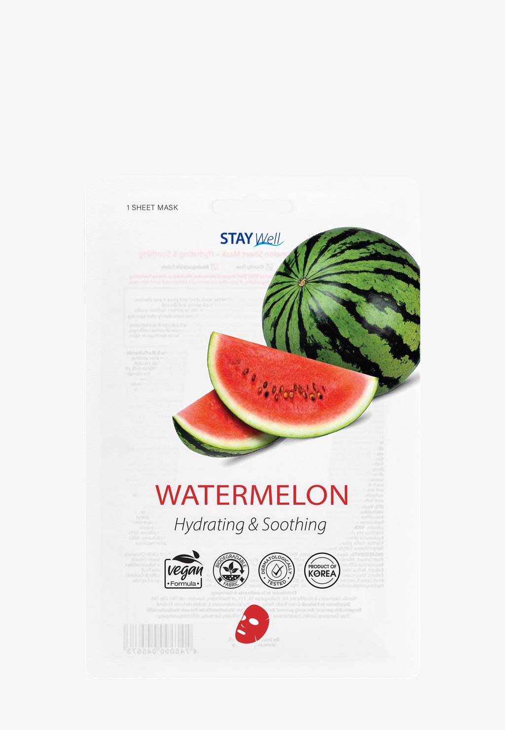 Маска для лица Stay Well Vegan Sheet Mask STAY Well, цвет watermelon цена и фото