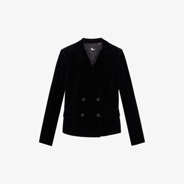 

Двубортный бархатный пиджак с зубчатыми лацканами The Kooples, черный