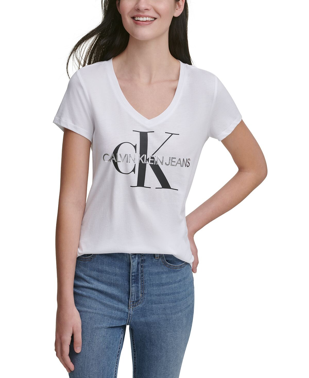 

футболка с логотипом и V-образным вырезом Calvin Klein Jeans, белый