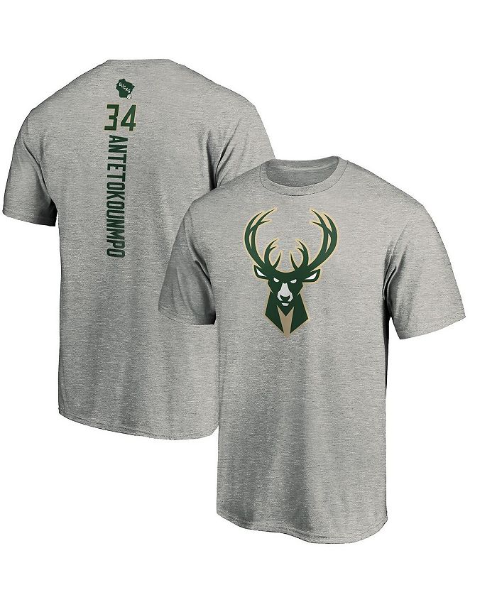 

Мужская футболка с логотипом Giannis Antetokounmpo Heathered Grey Milwaukee Bucks Playmaker с именем и номером команды Fanatics, серый