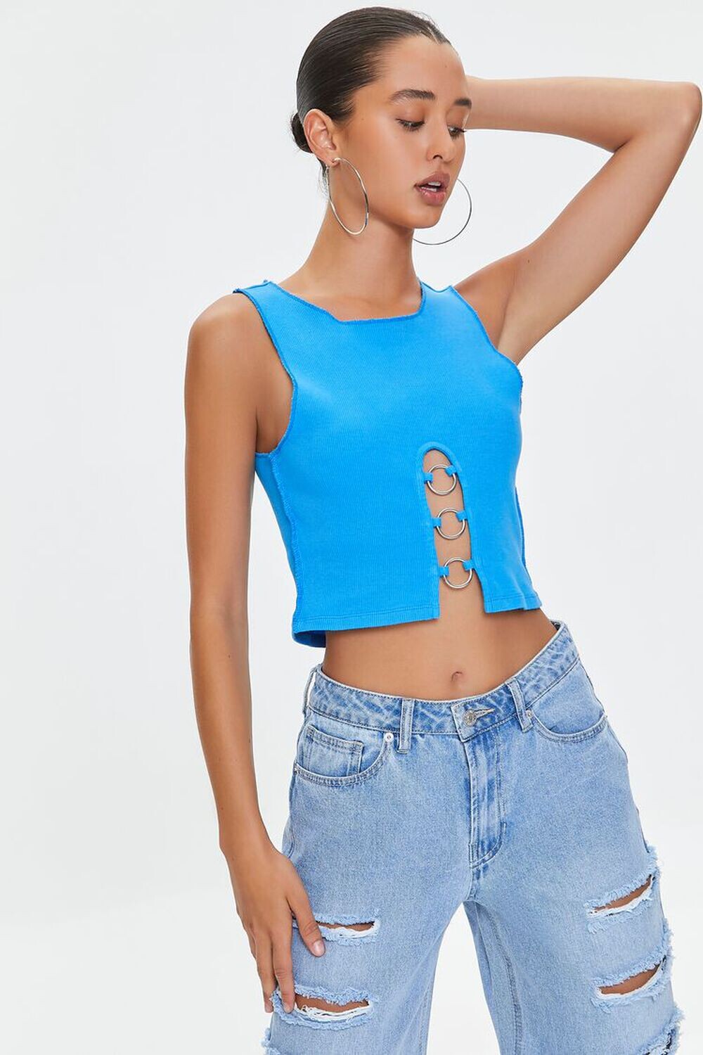 

Укороченная майка в рубчик с уплотнительным кольцом Forever 21, синий