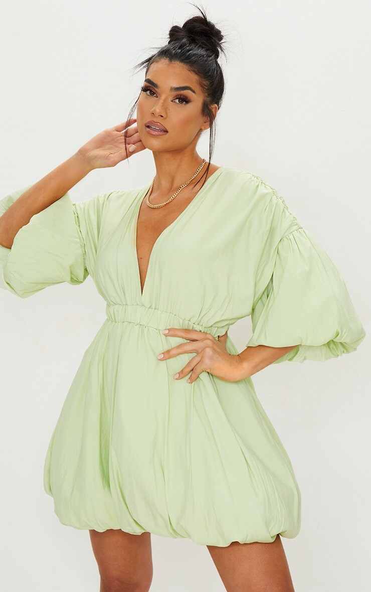 

PrettyLittleThing Платье прямого кроя фисташкового цвета с пышными рукавами и пышным подолом, Зеленый
