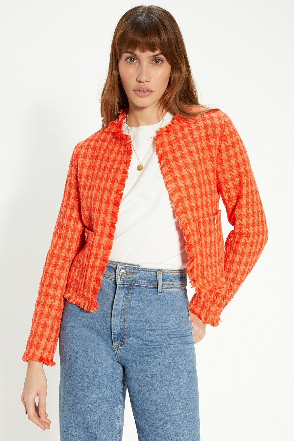 цена Твидовый пиджак в клетку с бахромой Oasis, оранжевый