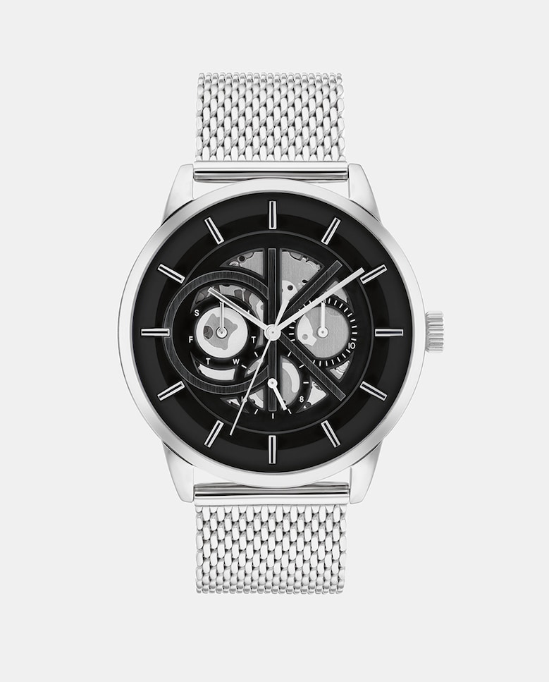 Многофункциональные мужские часы Marquée 25200213 со стальной сеткой Calvin Klein, серебро браслет для наручных часов из нержавеющей стали с изогнутым концом 19 24 мм 2 шт