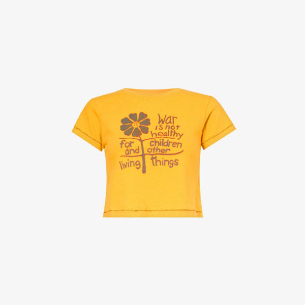 Укороченная хлопковая футболка с текстовым принтом Erl, оранжевый