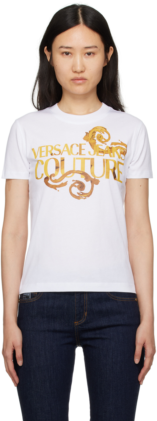 Белая футболка с принтом , цвет White/Gold Versace Jeans Couture